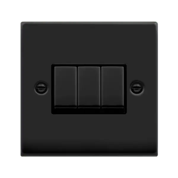 Click Deco Matt Black VP MATT BLACK INGOT 10A 3GANG 2-WAY SWITCH with Black Insert – VPMB413BK