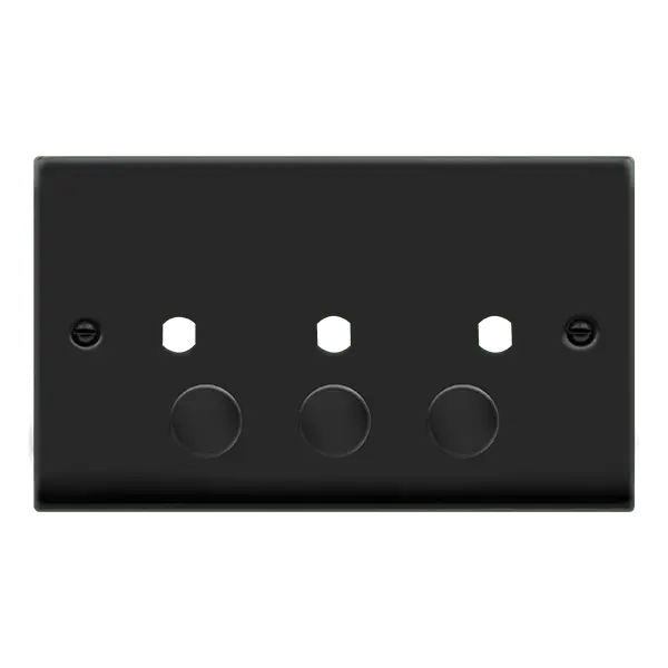 Click Deco Matt Black VP MB 3 GANG DOUBLE DIMMER PLATE & KNOBS – VPMB153PL