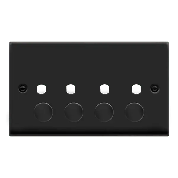 Click Deco Matt Black VP MB 4 GANG DOUBLE DIMMER PLATE & KNOBS – VPMB154PL