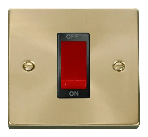 Click Scolmore Click Deco Satin Brass 1 Gang 45A Double Pole Switch with Black Insert - VPSB200BK