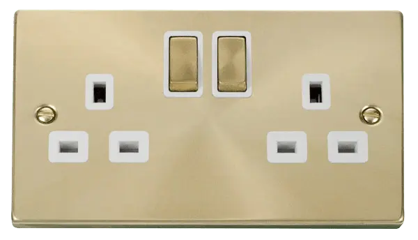 Click Scolmore Click Deco Satin Brass 13A Double Switched Socket () with White Insert - VPSB536WH