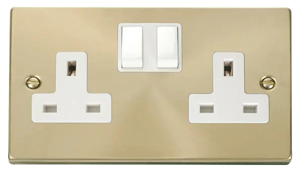 Click Scolmore Click Deco Satin Brass 13A Double Switched Socket with White Insert - VPSB036WH