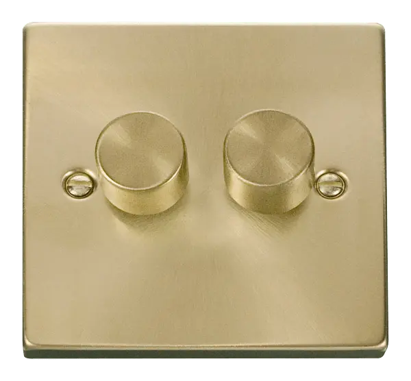 Click Scolmore Click Deco Satin Brass 2 Gang 2 Way 100W LED Dimmer - VPSB162