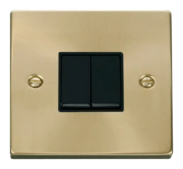 Click Scolmore Click Deco Satin Brass 2 Gang 2 Way Switch with Black Insert - VPSB012BK