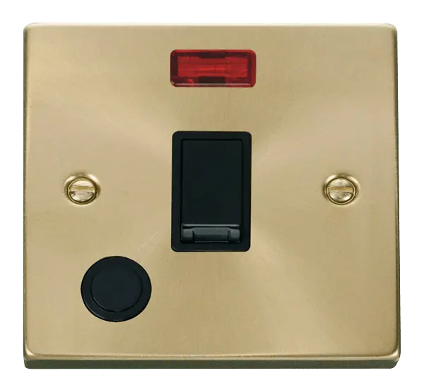 Click Scolmore Click Deco Satin Brass 20A DP Switch with Neon and Flex Outlet with Black Insert - VPSB023BK