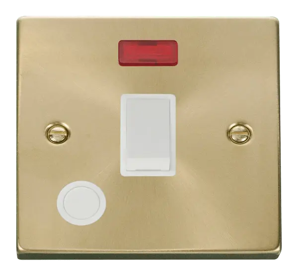 Click Scolmore Click Deco Satin Brass 20A DP Switch with Neon and Flex Outlet with White Insert - VPSB023WH