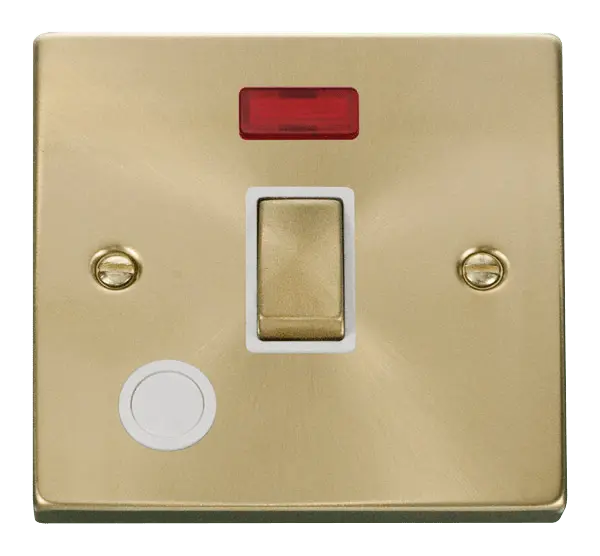 Click Scolmore Click Deco Satin Brass 20A DP Switch with Neon and Flex Outlet with White Insert - VPSB523WH