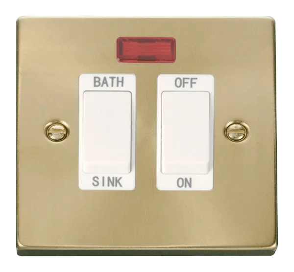 Click Scolmore Click Deco Satin Brass 20A Double Pole Sink/Bath Switch with White Insert - VPSB024WH