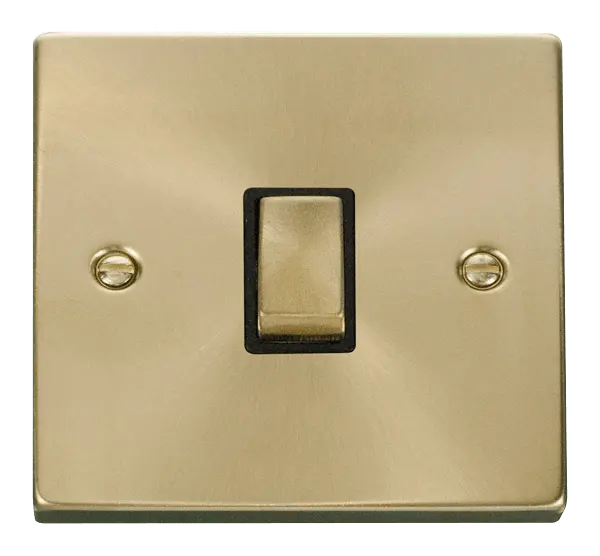 Click Scolmore Click Deco Satin Brass 20A Double Pole Switch with Black Insert - VPSB722BK
