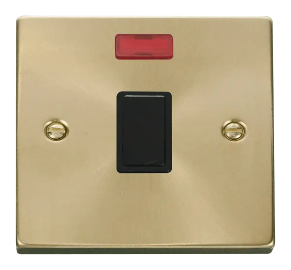 Click Scolmore Click Deco Satin Brass 20A Double Pole Switch with Neon with Black Insert - VPSB623BK