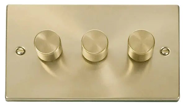 Click Scolmore Click Deco Satin Brass 3 Gang 2 Way 100W LED Dimmer - VPSB163