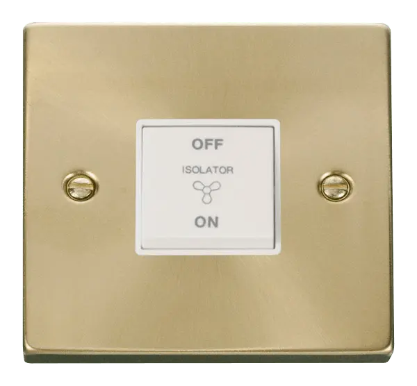 Click Scolmore Click Deco Satin Brass 3 Pole Fan Isolator Switch with White Insert - VPSB020WH