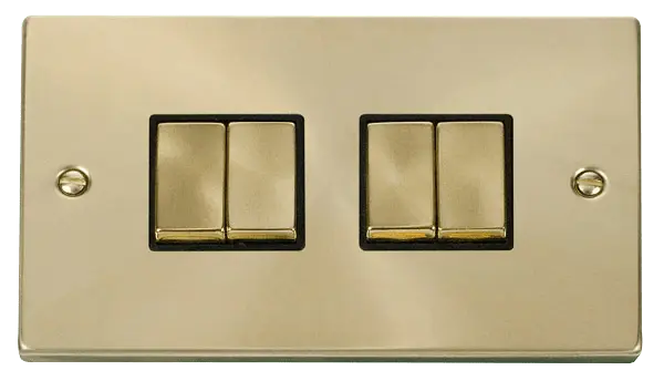 Click Scolmore Click Deco Satin Brass 4 Gang 2 Way Switch with Black Insert - VPSB414BK