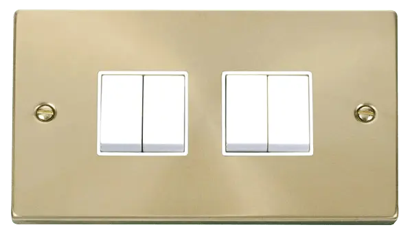 Click Scolmore Click Deco Satin Brass 4 Gang 2 Way Switch with White Insert - VPSB019WH