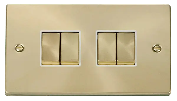 Click Scolmore Click Deco Satin Brass 4 Gang 2 Way Switch with White Insert - VPSB414WH
