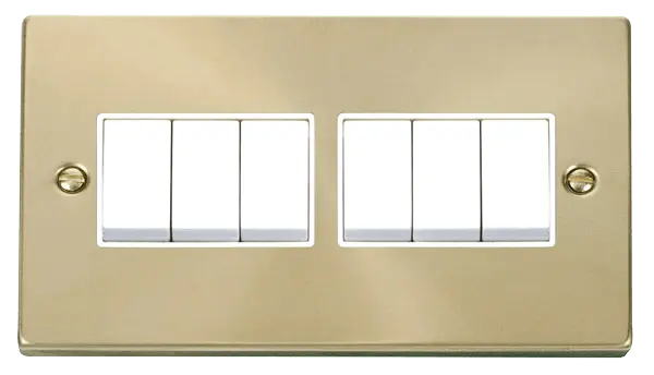 Click Scolmore Click Deco Satin Brass 6 Gang 2 Way Switch with White Insert - VPSB105WH