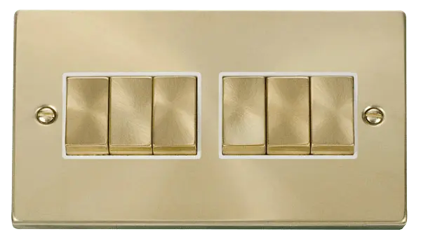 Click Scolmore Click Deco Satin Brass 6 Gang 2 Way Switch with White Insert - VPSB416WH
