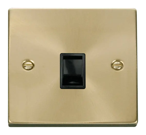 Click Scolmore Click Deco Satin Brass Single RJ11 Socket (Ireland/USA) with Black Insert - VPSB115BK