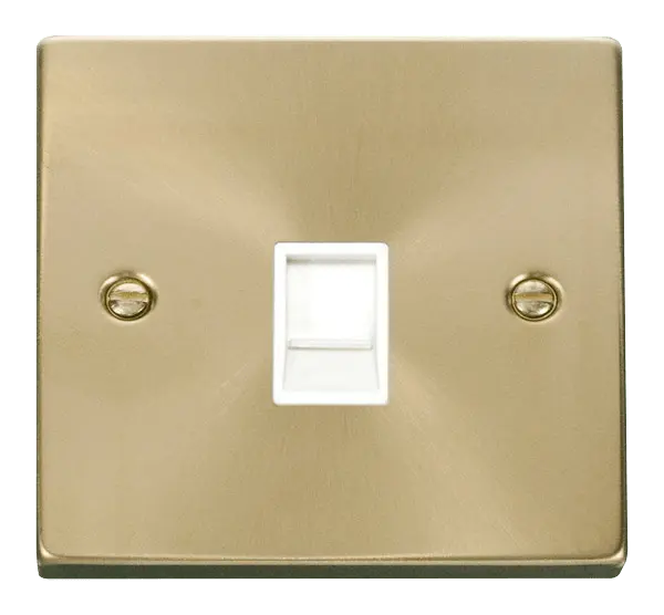 Click Scolmore Click Deco Satin Brass Single RJ11 Socket (Ireland/USA) with White Insert - VPSB115WH