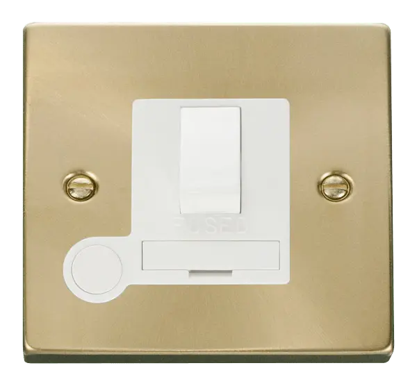 Click Scolmore Click Deco Satin Brass Switched Fused Spur with Flex Outlet with White Insert - VPSB051WH