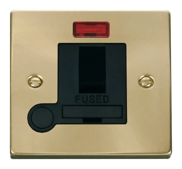 Click Scolmore Click Deco Satin Brass Switched Fused Spur with Neon and Flex Outlet with Black Insert - VPSB052BK
