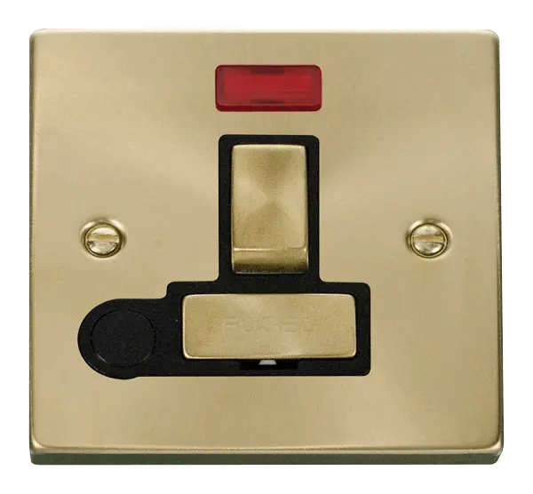 Click Scolmore Click Deco Satin Brass Switched Fused Spur with Neon and Flex Outlet with Black Insert - VPSB552BK