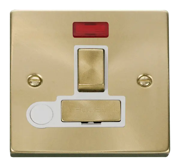 Click Scolmore Click Deco Satin Brass Switched Fused Spur with Neon and Flex Outlet with White Insert - VPSB552WH