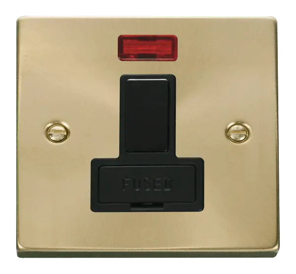 Click Scolmore Click Deco Satin Brass Switched Fused Spur with Neon with Black Insert - VPSB652BK