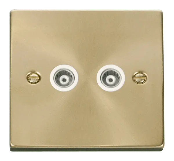 Click Scolmore Click Deco Satin Brass Twin Isolated Coaxial Socket with White Insert - VPSB159WH