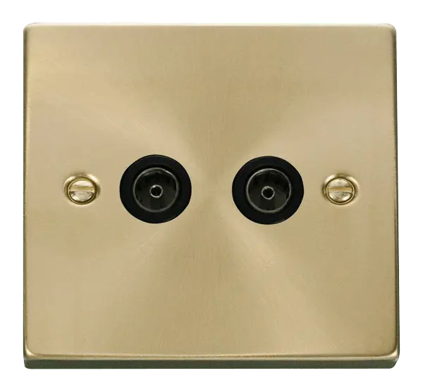 Click Scolmore Click Deco Satin Brass Twin Non-Isolated Coaxial Socket with Black Insert - VPSB066BK