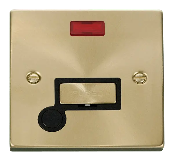 Click Scolmore Click Deco Satin Brass Unswitched Fused Spur with Neon and Flex Outlet with Black Insert - VPSB553BK