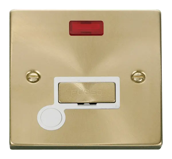 Click Scolmore Click Deco Satin Brass Unswitched Fused Spur with Neon and Flex Outlet with White Insert - VPSB553WH