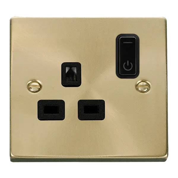 Click Scolmore Click Deco Satin Brass Zigbee Smart Switched Socket with Black Insert - VPSB30535BK