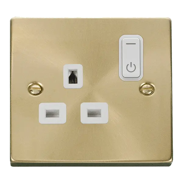 Click Scolmore Click Deco Satin Brass Zigbee Smart Switched Socket with White Insert - VPSB30535WH