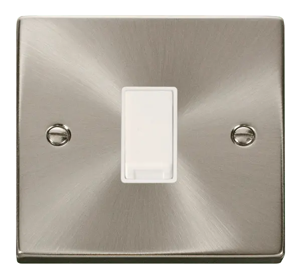 Click Scolmore Click Deco Satin Chrome 1 Gang 2 Way Light Switch with White Insert - VPSC011WH