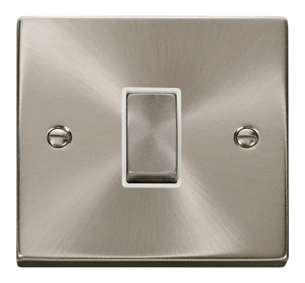 Click Scolmore Click Deco Satin Chrome 1 Gang 2 Way Light Switch with White Insert - VPSC411WH