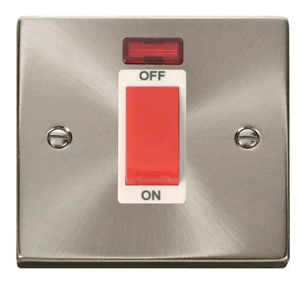 Click Scolmore Click Deco Satin Chrome 1 Gang 45A DP Switch with Neon with White insert - VPSC201WH