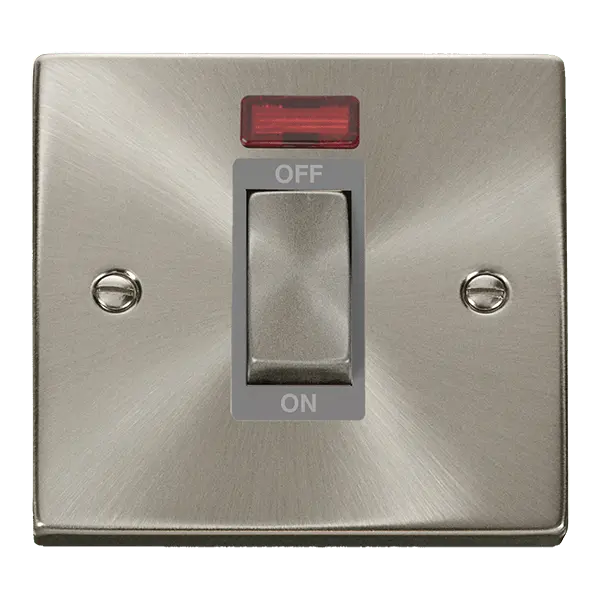 Click Scolmore Click Deco Satin Chrome 1 Gang 45A Double Pole Switch with Neon with Grey insert - VPSC501GY