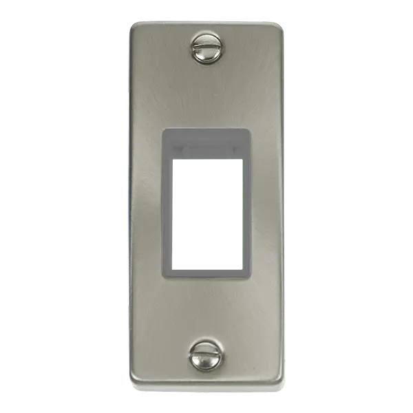 Click Deco Satin Chrome 1 Gang MiniGrid© Unfurnished Architrave Plate - 1 Aperture with Grey Insert – VPSC471GY