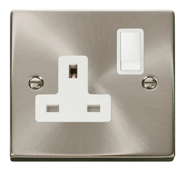 Click Scolmore Click Deco Satin Chrome 13A 1G DP Switched Socket White Insert VPSC035WH