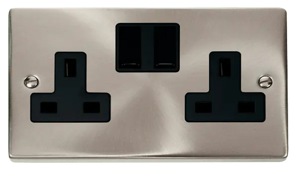 Click Scolmore Click Deco Satin Chrome 13A 2G DP Switched Socket Black Insert VPSC036BK