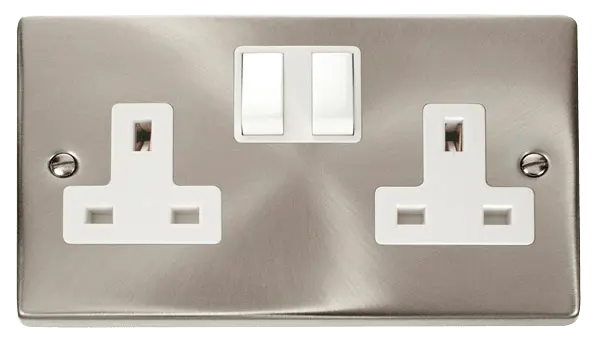 Click Scolmore Click Deco Satin Chrome 13A 2G DP Switched Socket White Insert VPSC036WH