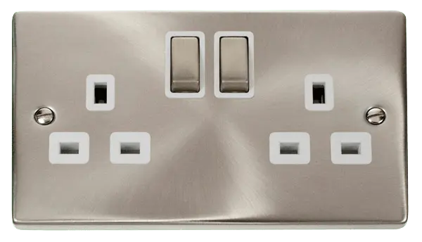 Click Scolmore Click Deco Satin Chrome 13A Double Switched Socket with White Insert – VPSC536WH