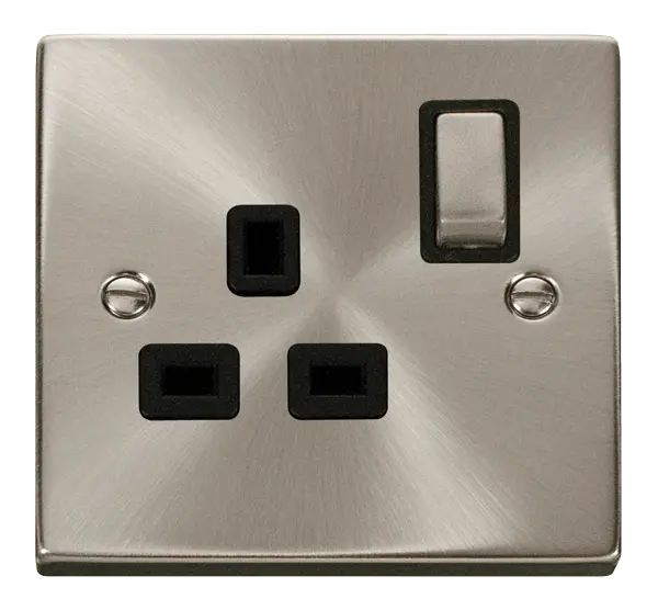 Click Scolmore Click Deco Satin Chrome 13A Single Switched Socket with Black Insert – VPSC535BK