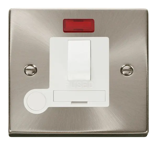 Click Scolmore Click Deco Satin Chrome 13A Switched Fused Spur with Neon and Flex Outlet White Insert VPSC052WH