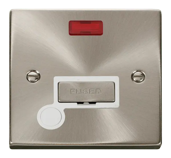 Click Scolmore Click Deco Satin Chrome 13A Unswitched Fused Spur with Neon and Flex Outlet White Insert VPSC553WH