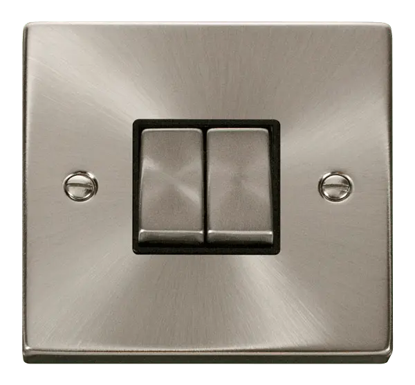 Click Scolmore Click Deco Satin Chrome 2 Gang 2 Way Light Switch with Black Insert - VPSC412BK