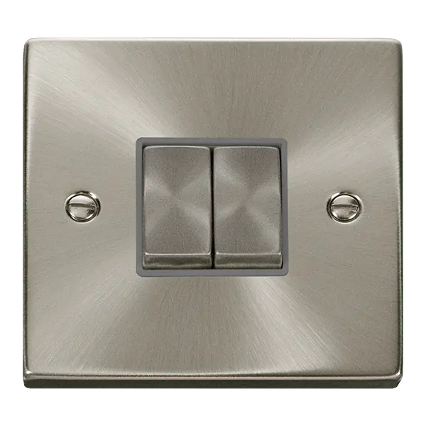 Click Scolmore Click Deco Satin Chrome 2 Gang 2 Way Light Switch with Grey Insert - VPSC412GY