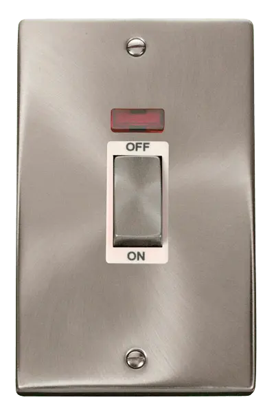 Click Scolmore Click Deco Satin Chrome 2 Gang 45A Vertical Double Pole Switch with Neon with White insert - VPSC503WH