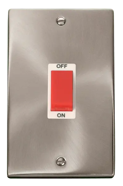 Click Scolmore Click Deco Satin Chrome 2 Gang 45A Vertical Double Pole Switch with White insert - VPSC202WH